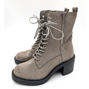 MIA Gordy Lace-Up Combat Boots Women's Side Zip Taupe Size US6.5M EU37